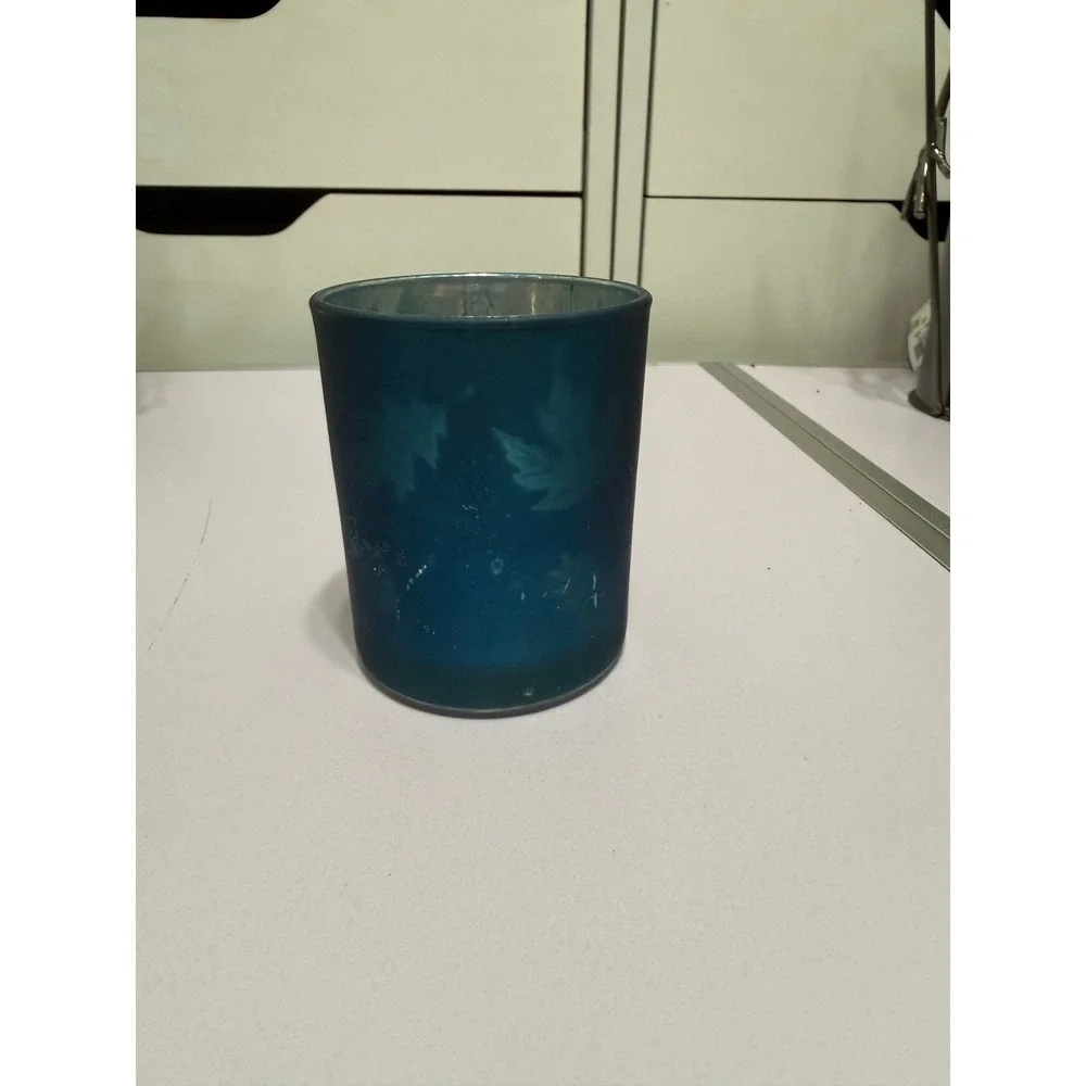 Teal Blue Glass Leaf Votive‎ Candle Holder 3 Inch Mercury Style